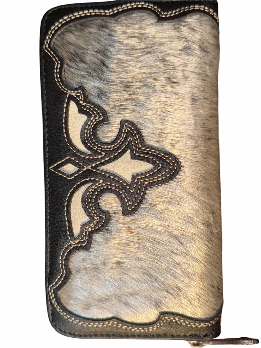 Trinity Ranch Genuine hair on cowhide Zip Wallet in Gray and Black